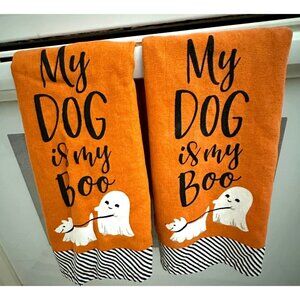 Halloween Isaac Mizrahi Kitchen Towels Set of 2 My Dog Is My Boo 26 in L 18 in W
